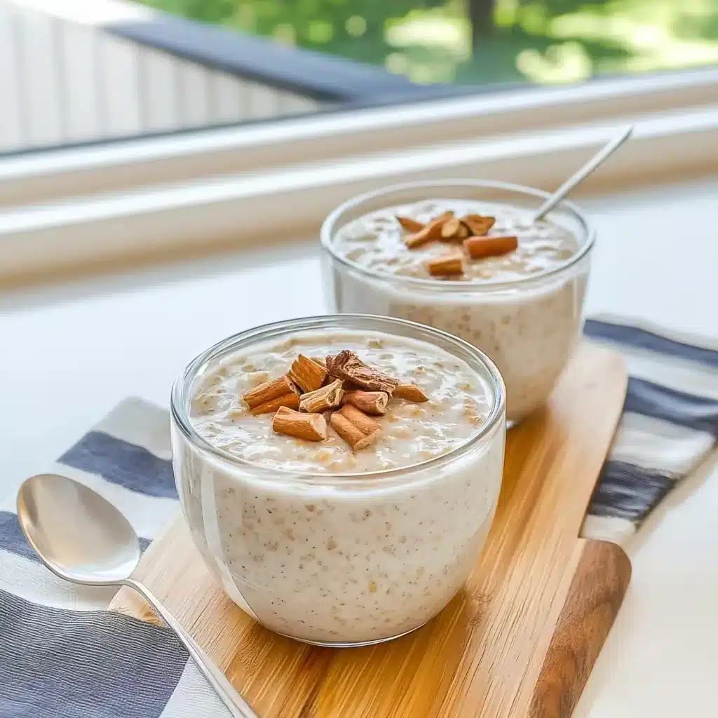 served cinnamon overnight oats with yogurt and toppings