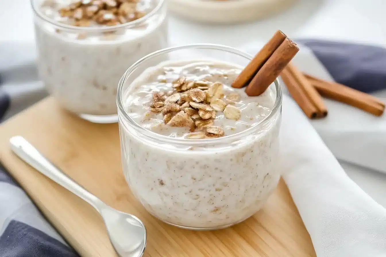 cinnamon overnight oats with yogurt in a mason jar