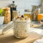gut health overnight oats with probiotics in jar
