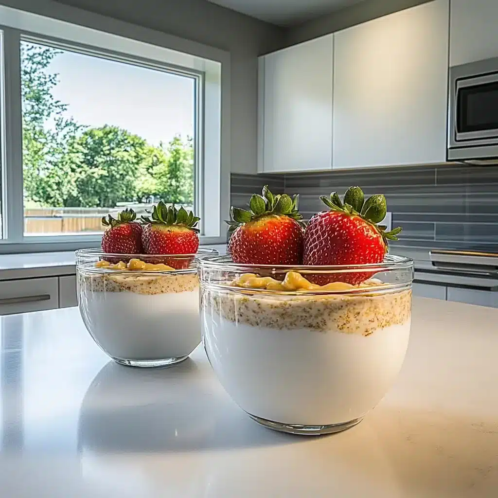 Served High-Protein Strawberry & Peanut Butter Overnight Oats