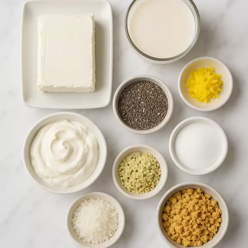 Keto overnight oats ingredients on a marble background