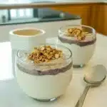 Jar of keto cheesecake overnight oats with toppings