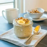 ecipe card for maple and brown sugar overnight oats