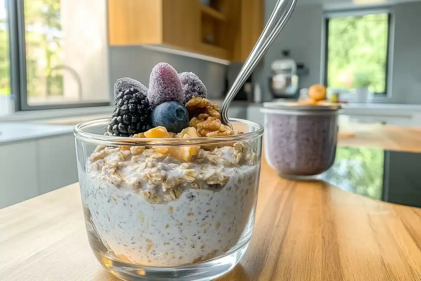 Overnight oats for hormone balance with chia, flax, and banana