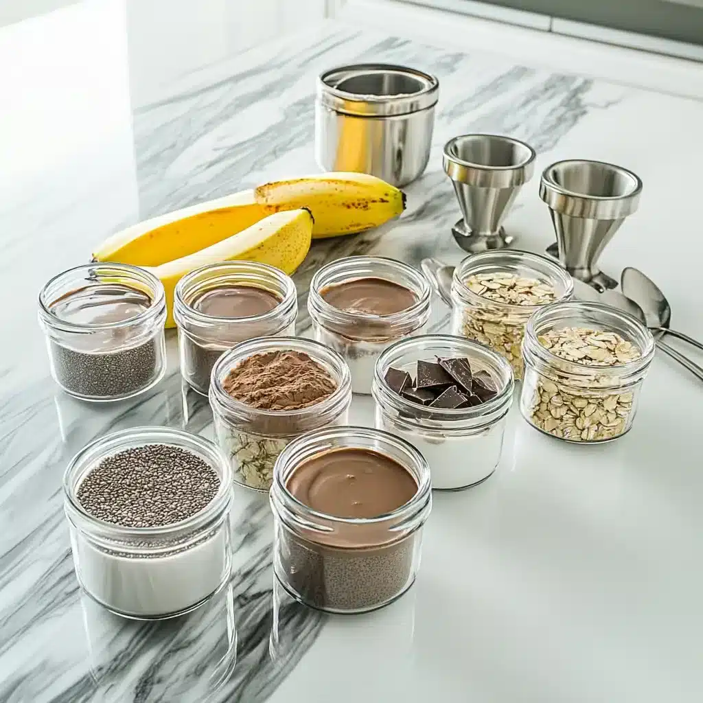 Ingredients for chocolate protein overnight oats with chia