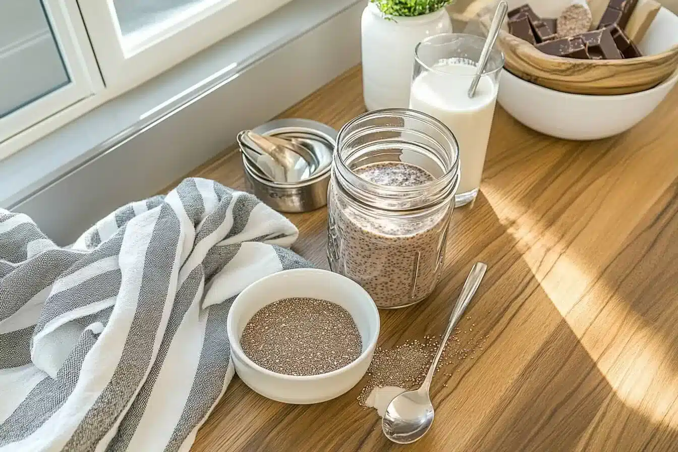 Overnight oats with chocolate protein powder and chia seeds