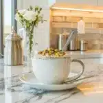 Served pistachio rosewater overnight oats with toppings