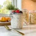 served whipped cottage cheese overnight oats with banana and berries