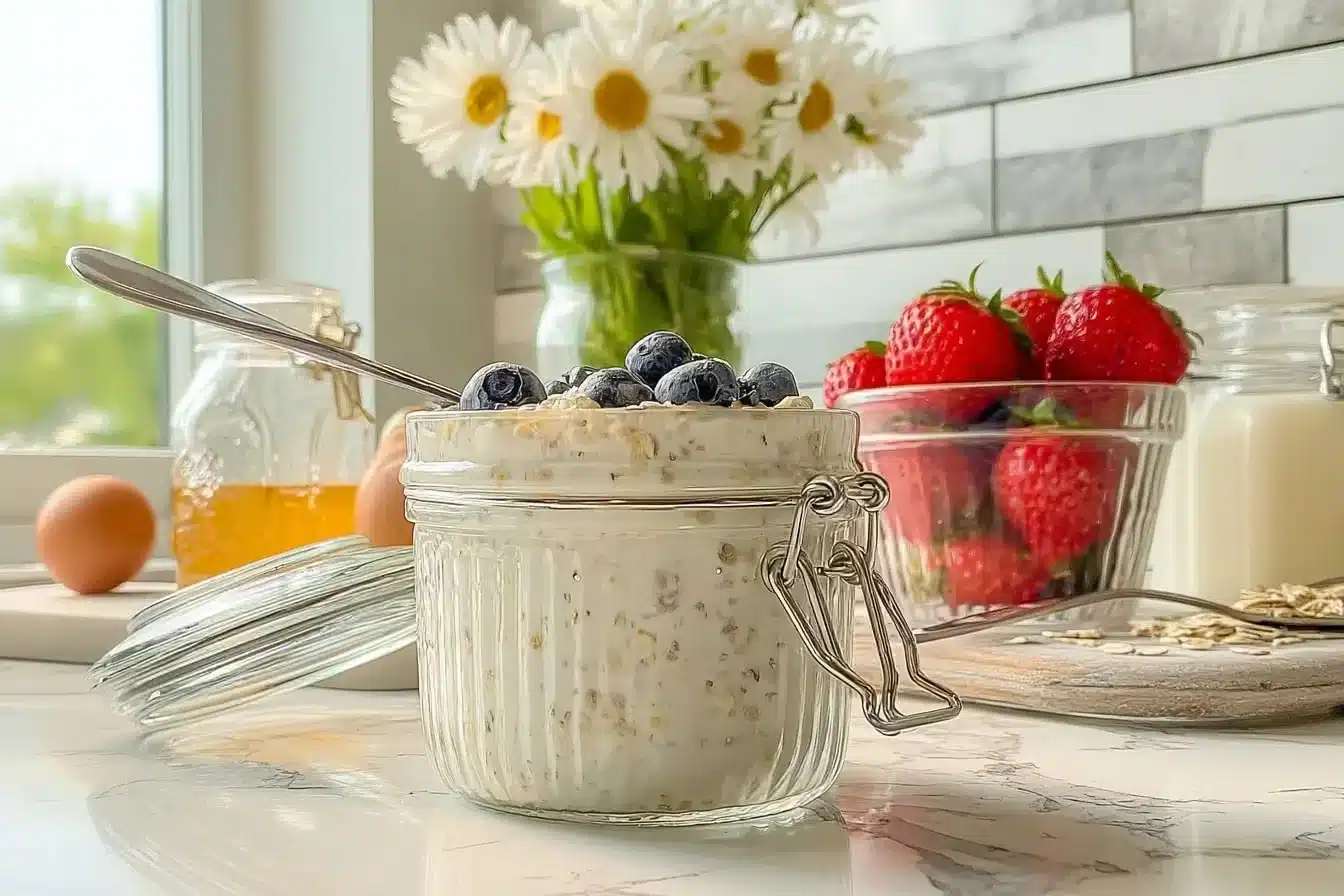 whipped cottage cheese overnight oats with berries