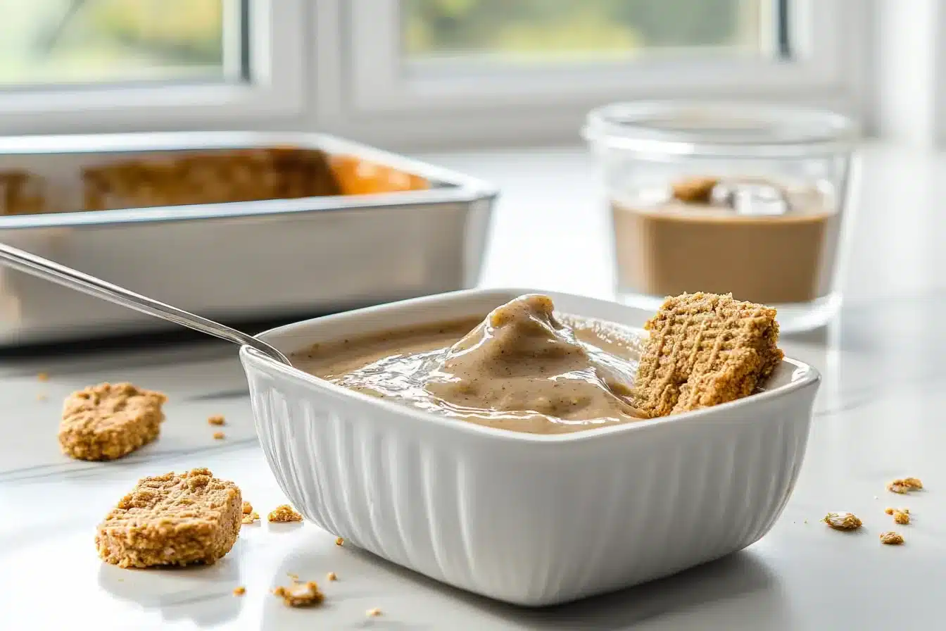 biscoff protein oats in a jar with cookie topping
