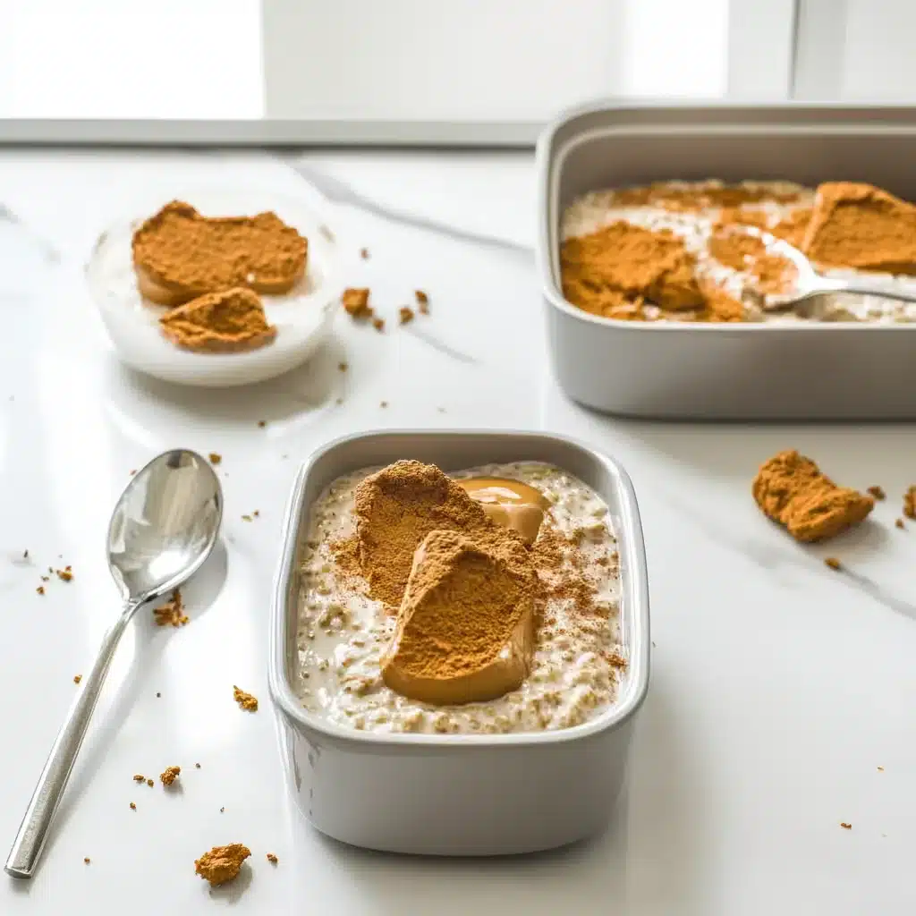 served biscoff protein oats with toppings
