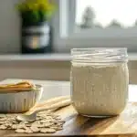 Blended cottage cheese overnight oats in a jar