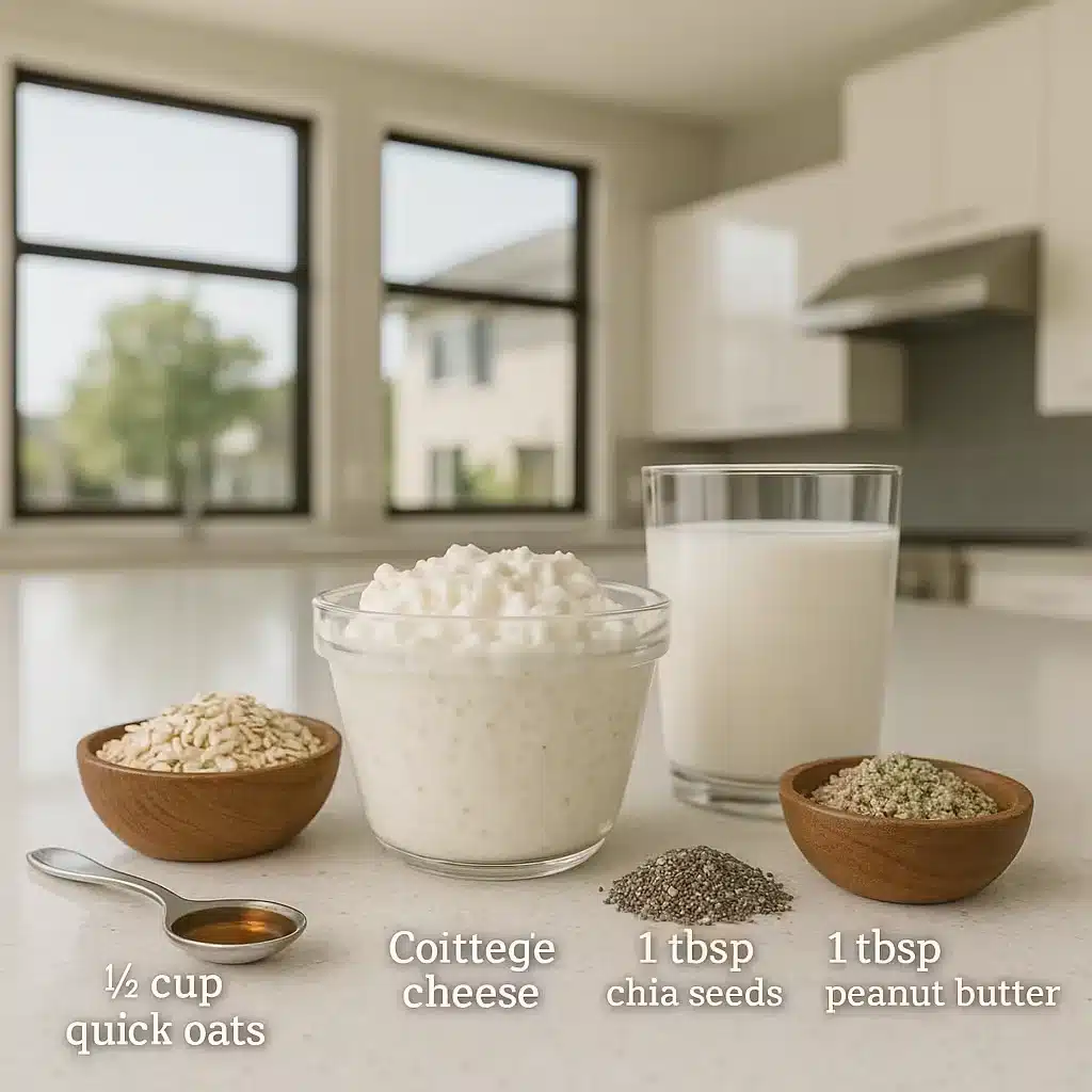Ingredients for blended cottage cheese overnight oats