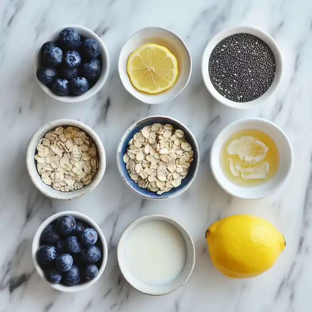 ingredients for blueberry lemon muffin overnight oats