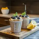 served blueberry lemon muffin oats topped with blueberries
