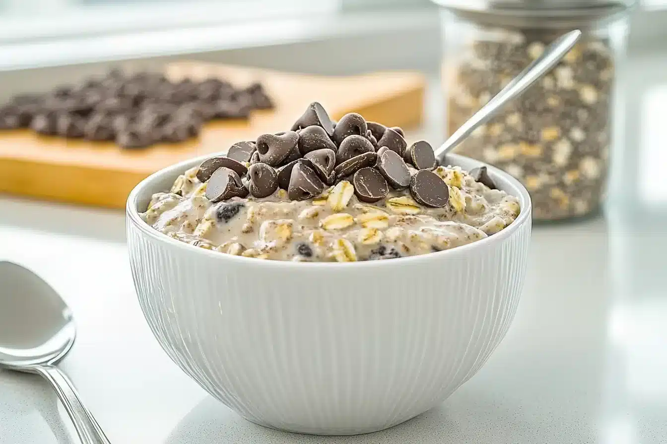 Chocolate chip overnight oats protein breakfast jar