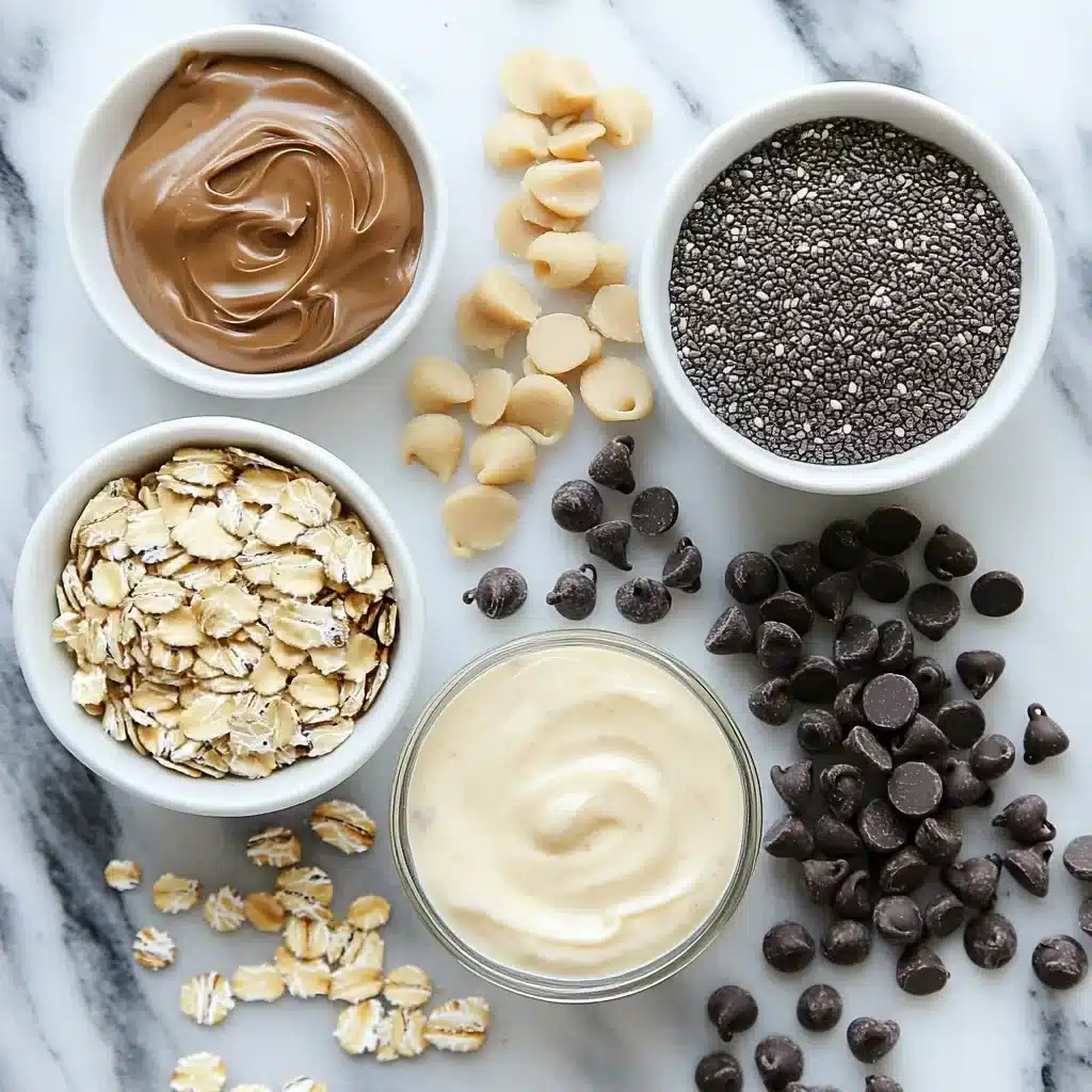 Ingredients for chocolate chip overnight oats protein
