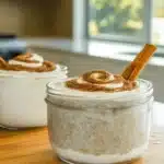 Cinnamon roll overnight oats in a jar
