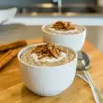 Served cinnamon roll overnight oats with topping