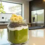 matcha oats with chia in glass jar