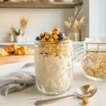 high protein blended overnight oats​ in a jar