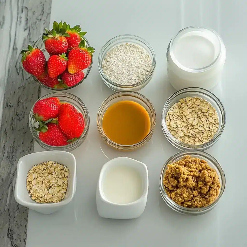 Ingredients for High-Protein Strawberry & Peanut Butter Overnight Oats