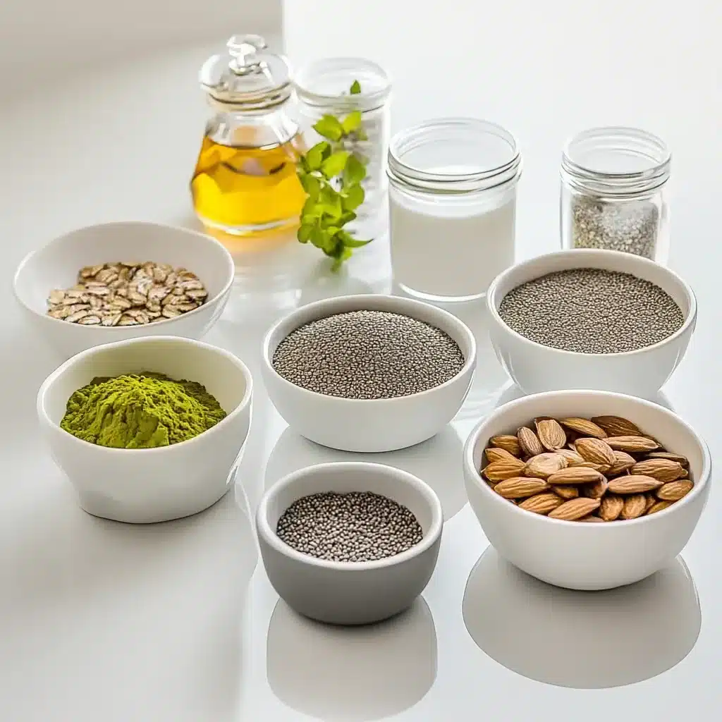 matcha oats with chia ingredients layout