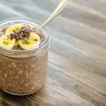 Mush chocolate overnight oats in a breakfast jar