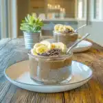 Served mush chocolate overnight oats with toppings