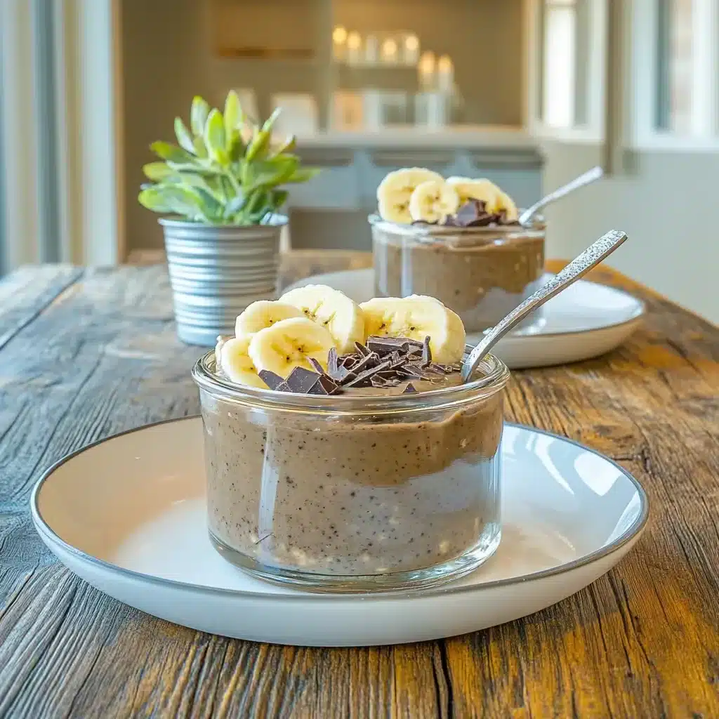 Served mush chocolate overnight oats with toppings