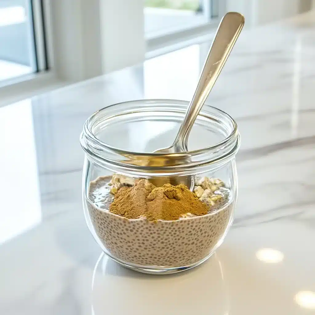 Mixing mush chocolate overnight oats base