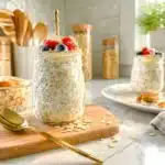 Blood sugar–friendly overnight oats in a jar