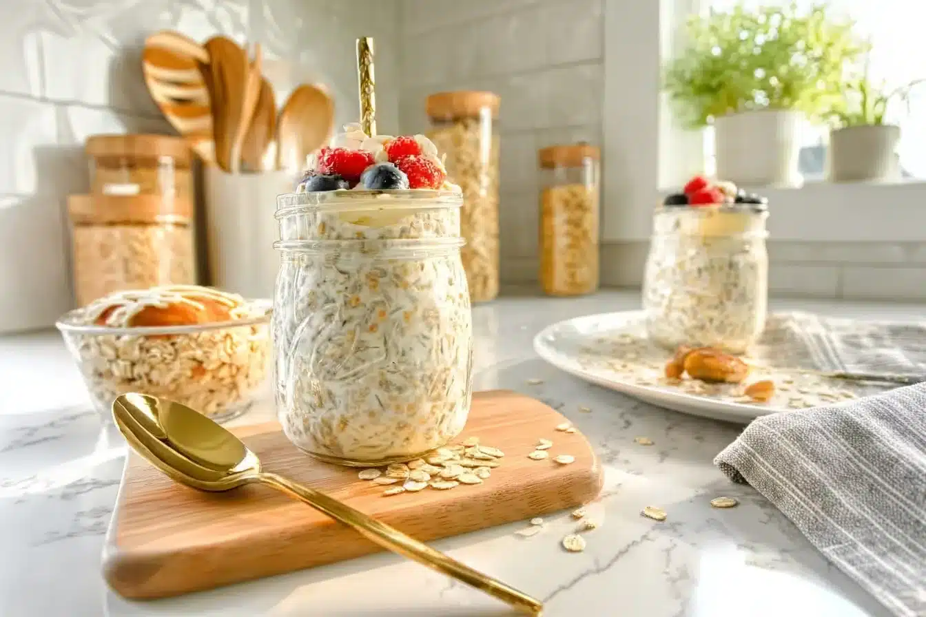 Blood sugar–friendly overnight oats in a jar