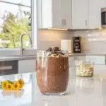 Served overnight oats protein chocolate with toppings