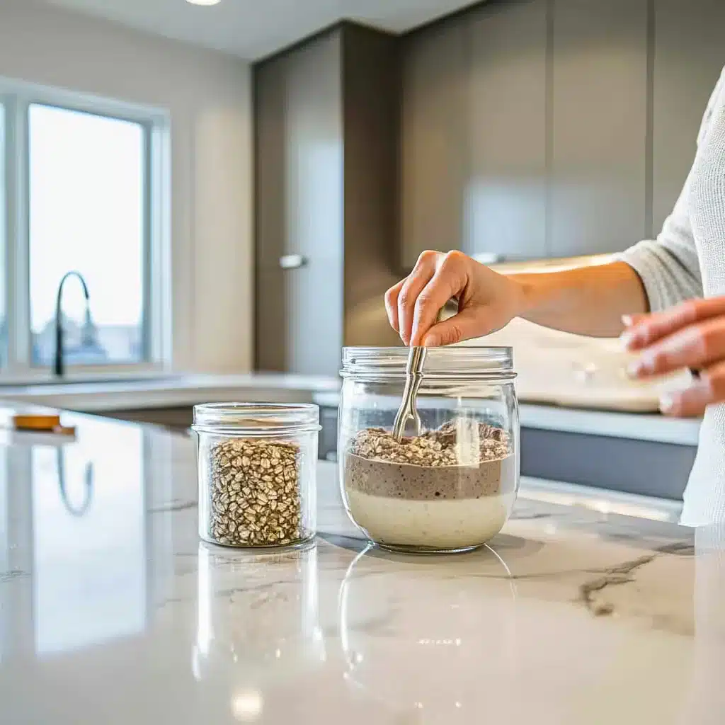 Stirring chocolate overnight oats in a jarx²