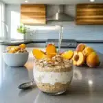 Peach Cobbler Overnight Oats in jar