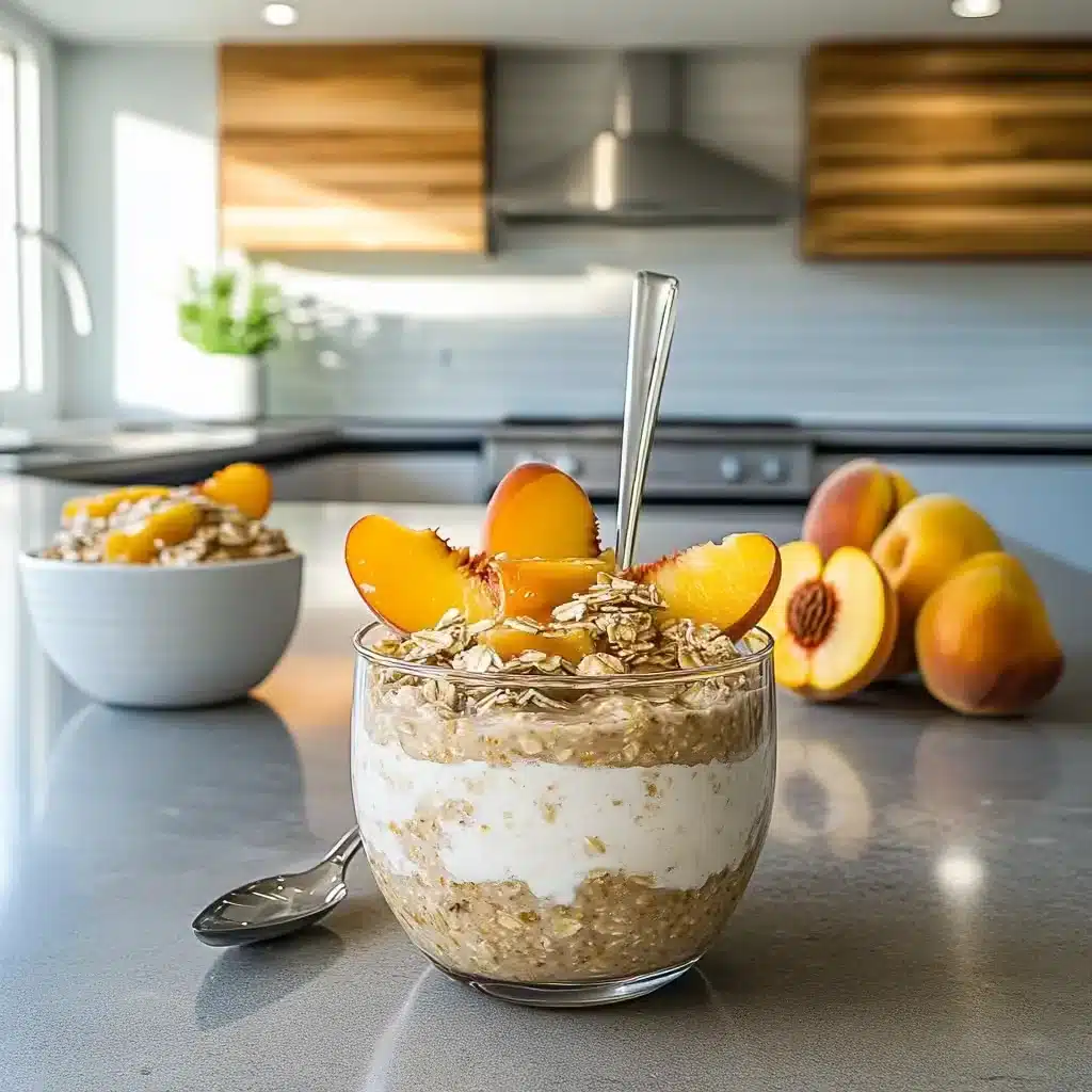 Peach Cobbler Overnight Oats in jar