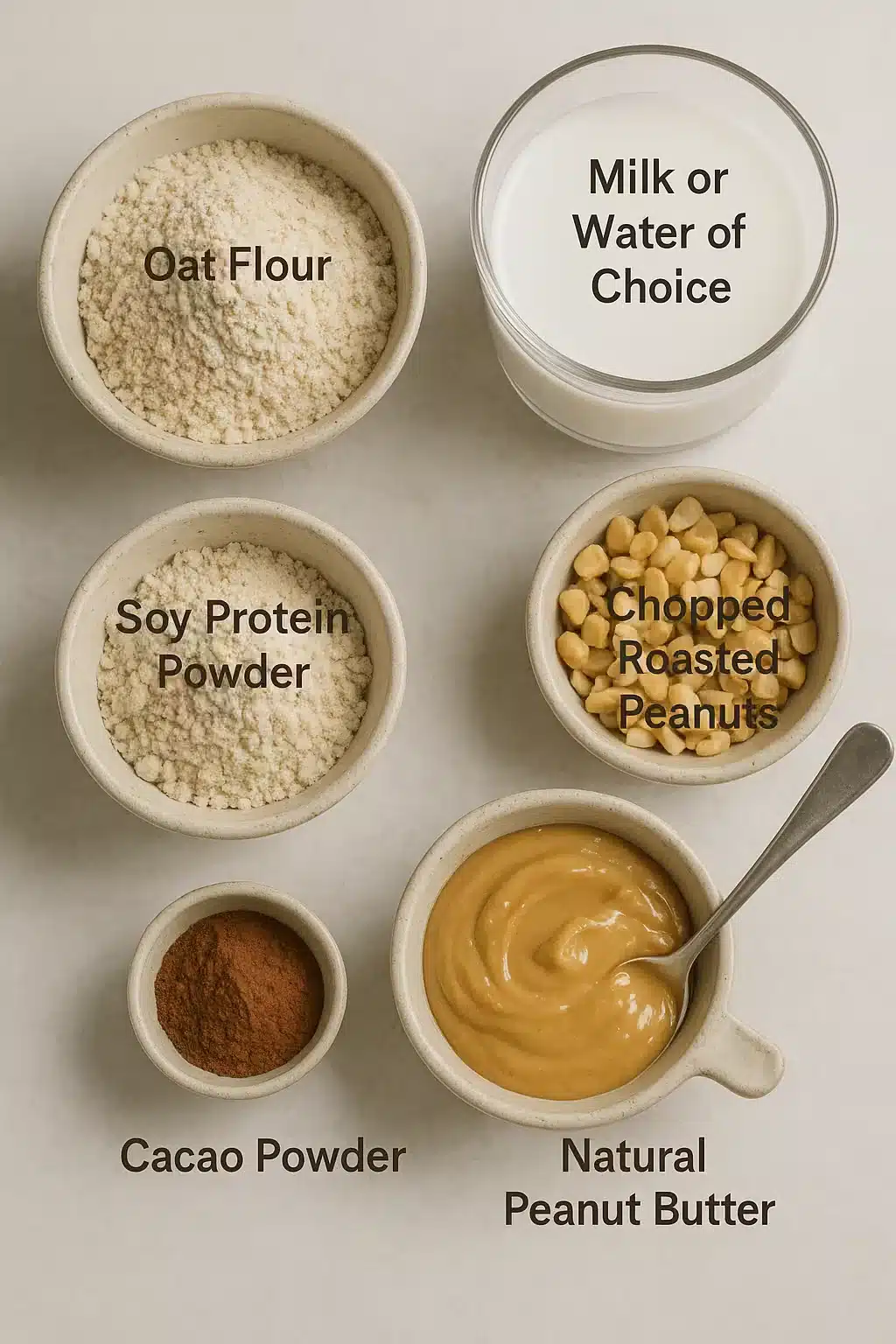 snickers overnight oats ingredients flat lay