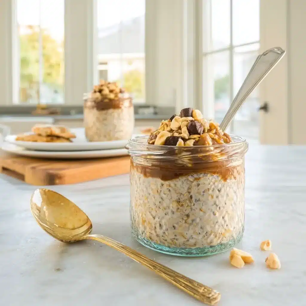 served snickers blended overnight oats