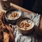 Bowls of frozen ice cream overnight oats with toppings