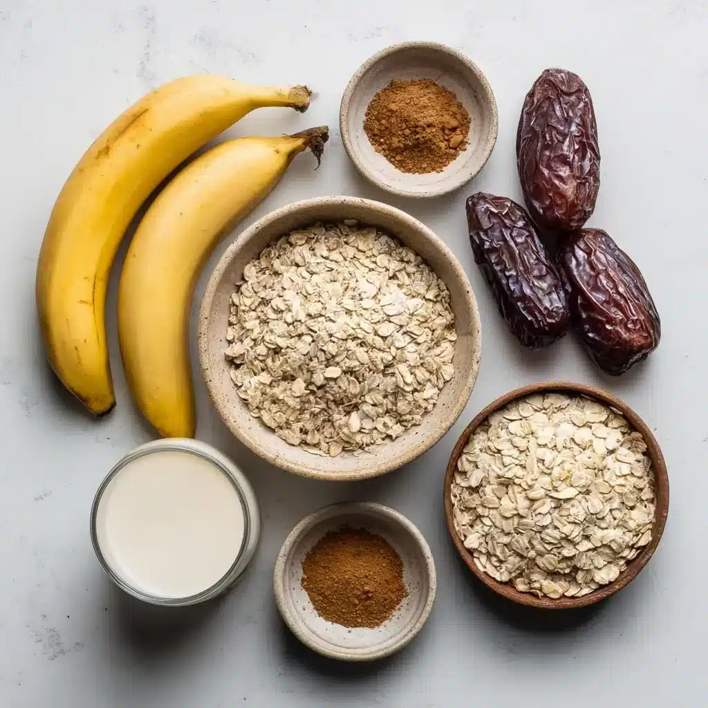  Ingredients for banana bread mush overnight oats on a flat surface