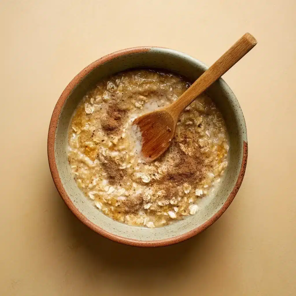 Mixing banana bread mush overnight oats ingredients in bowl