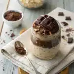 Magic Shell Overnight Oats topped with crackled chocolate shell