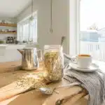 High protein coffee overnight oats in rustic jar