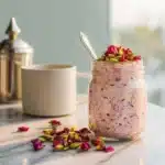 Rooh Afza overnight oats in a mason jar