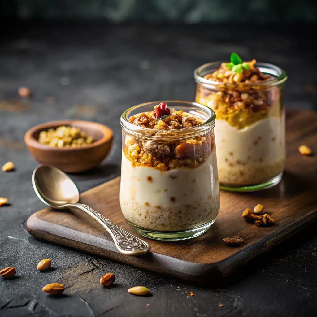 Final presentation of Baklava Overnight Oats in glass jar