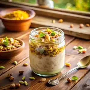 Baklava Overnight Oats with Pistachios and Maple