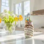 Cosmic brownie overnight oats in mason jar with rainbow chips