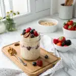 Served egg white overnight oats with toppings