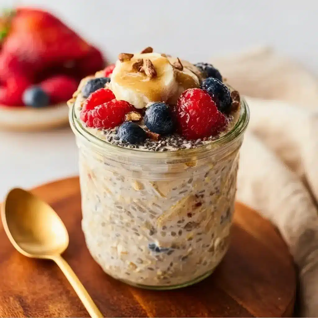 Low calorie high protein overnight oats with raspberries